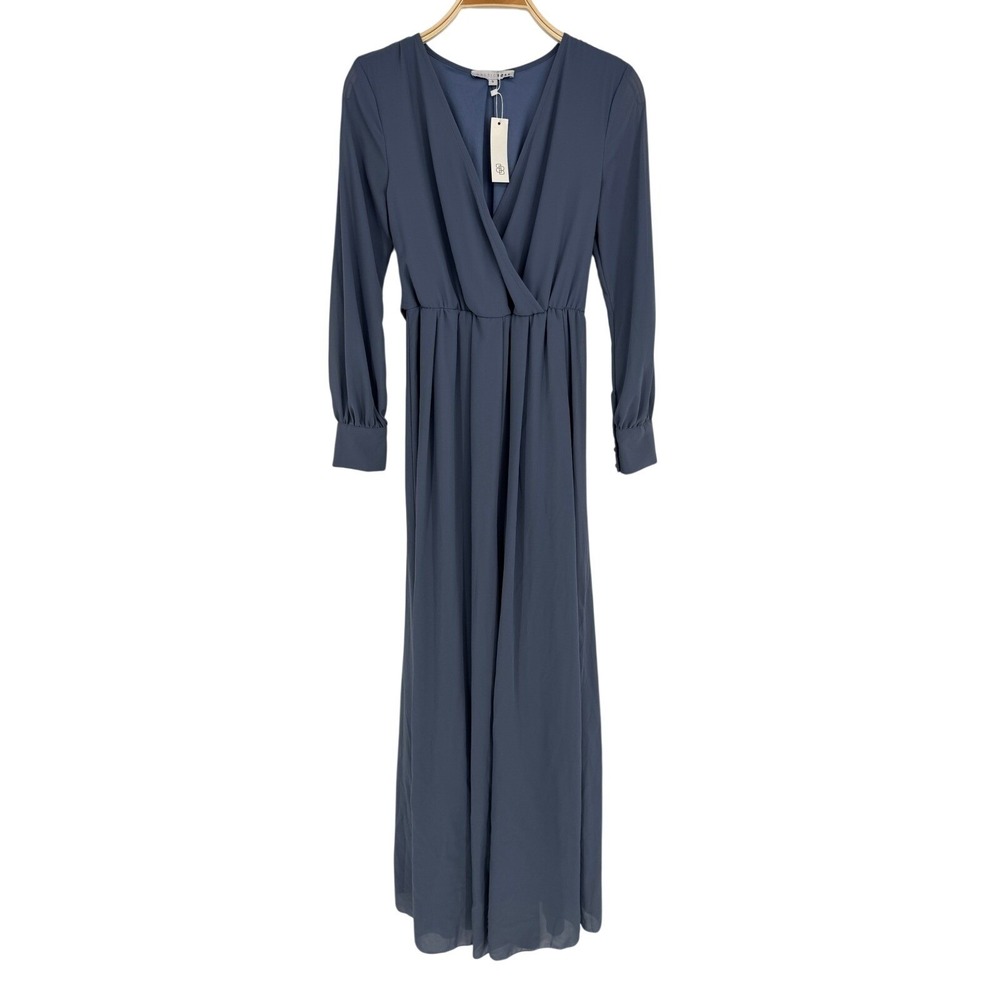 Baltic Born Lydia Maxi Dress Small Slate Blue Long Sleeve Formal Elegant Event - Picture 3 of 10